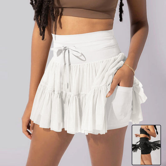 High Waist Lace-up pleated Skirt With Anti-exposure shorts