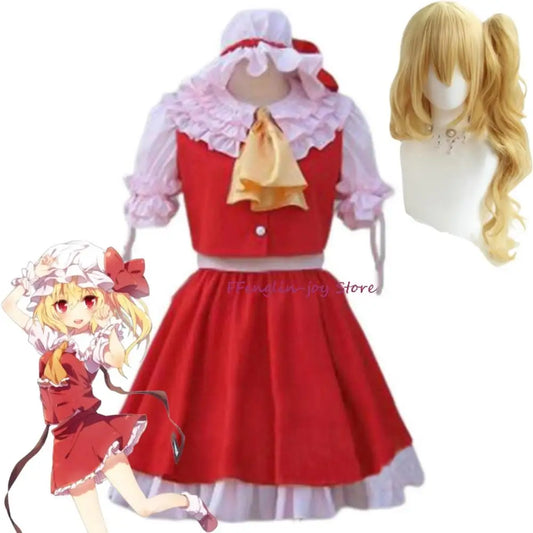 Game Touhou  Shrine Maiden Flandre Scarlet Furandōru Sukāretto Cosplay Costume Wig Anime Sexy Woman