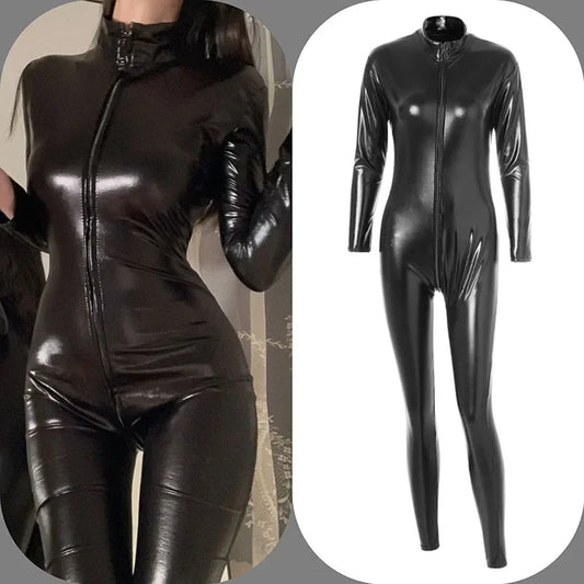 Combination patent leather latex style Body Suit