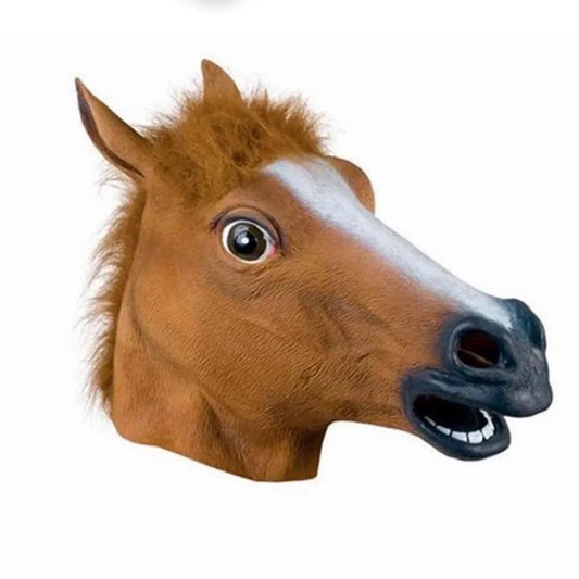 Carnival Party Cosplay Latex Head Cover Brown Horse Mask Masquerade Funny Animal Full Face Helmet Men Adult Halloween Costume