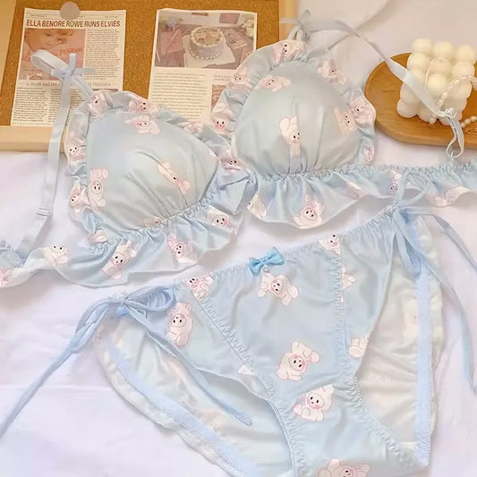 Lolita  Underbust Non-steel Ring Triangle Cup Bra Sweet anti sag set
