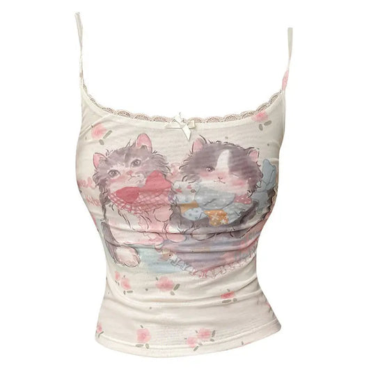 Y2K Tank Top Punk Gothic Streetwear Vintage Cat Tees