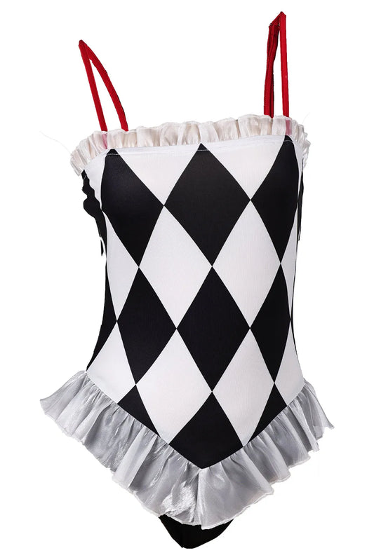 Fantasia Quinzel Cosplay Black White Plaid Summer Movie 2 Super Villain Disfraz Costume Women Halloween Carnival Party Clothes