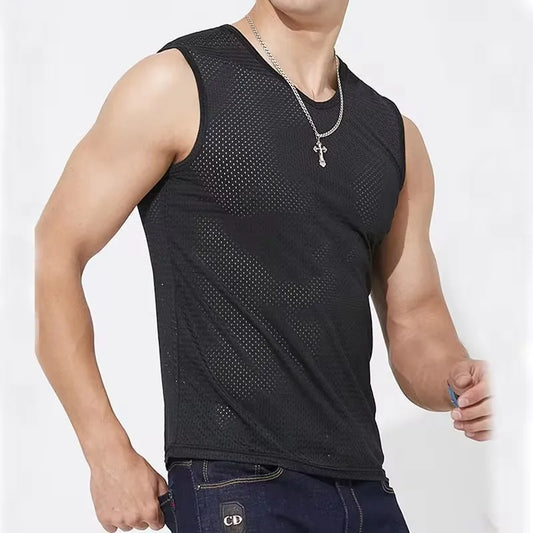 1 PC Men's Ice Silk Mesh Tank Tops  Transparent Sleeveless Shirt Fitness