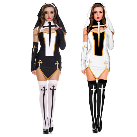 Women's Sexy Nun Cosplay Costume Adulto Purim Carnival Halloween
