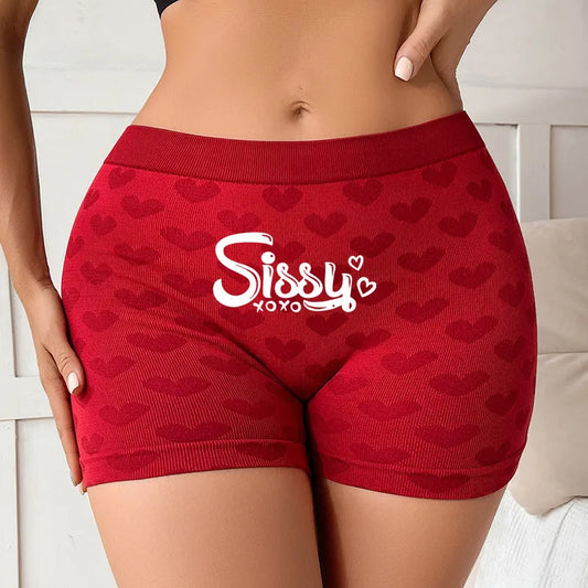 Love Heart Pink Knitting Underwear SISSY Print Underwear High-waisted Comfortable Breathable Panties