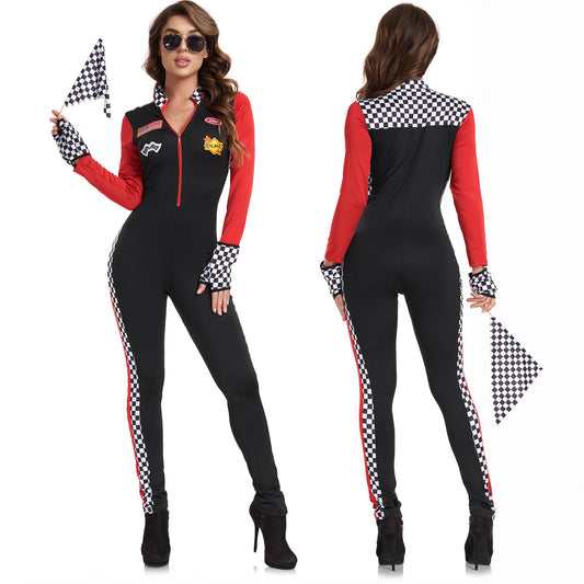 Sexy Race Car Driver Halloween Costumes Women Sexy Racing Jumpsuit Long Sleeves Racer Costume