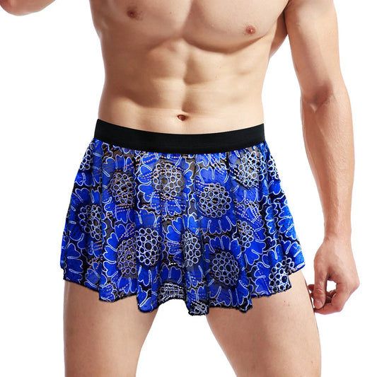 Men Sissy Printed Lace Wrapped Pleated Lingerie Skirt Clubwear Panties Underwear Underpants Briefs Men's Short Skirt