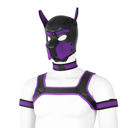 Dog Bondage Set With Restraints, Hood , Chest Belt , Collar &  Arm Band Role Play Fantasy Harness