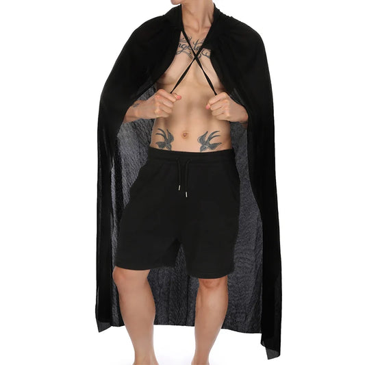 Sexy Halloween Costumes Unisex Cosplay Hooded Cape Sheer Transparent Stand Collar Erotic Sex Costumes