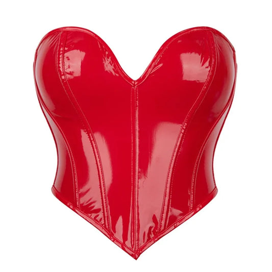 Shiny Red Leather Corset Women Bustiers Short Torso Body Shaper  Kорсет