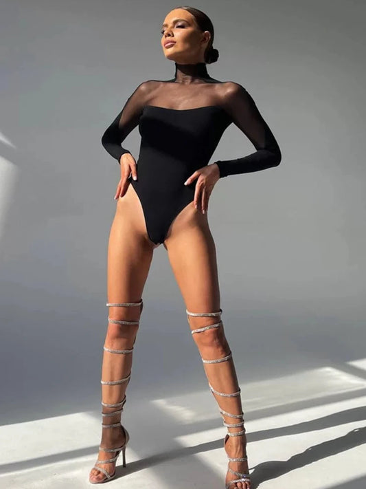 Bodysuit Sexy Transparent Turtleneck style