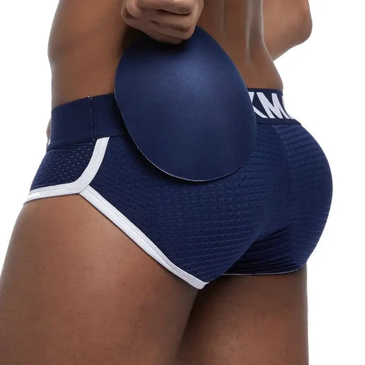 Jockmail Sexy Men Padded Mesh Boxer Briefs Buttocks Lifter Enlarge Butt Push Up Padded Penis Pouch