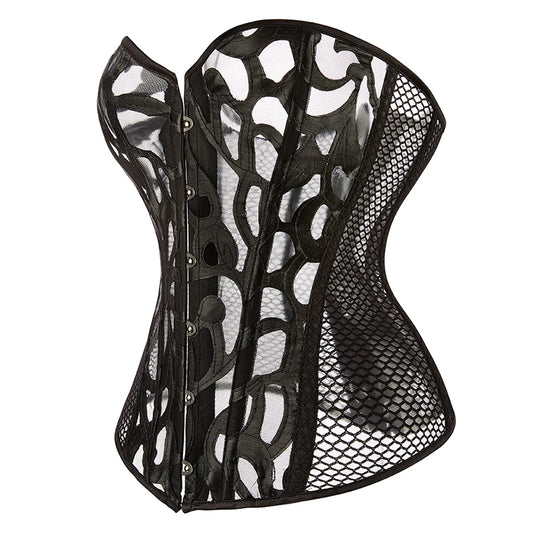 Steampunk Overbust Corset Hollow Out Mesh Waist Bustier Gothic