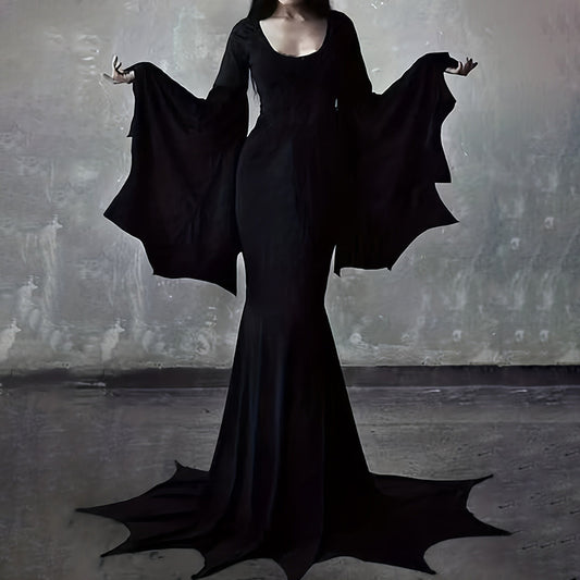 Black Gothic Witch Bat Sleeve Dress Halloween Costume