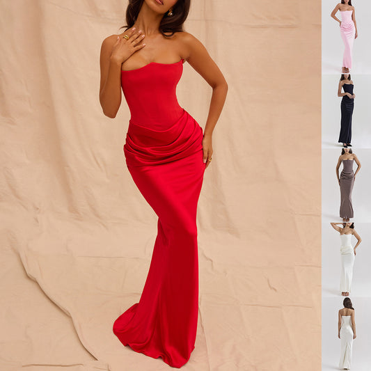 Elegant Top Long Dress Sexy Bandeau Backless Party Evening Dress For Women
